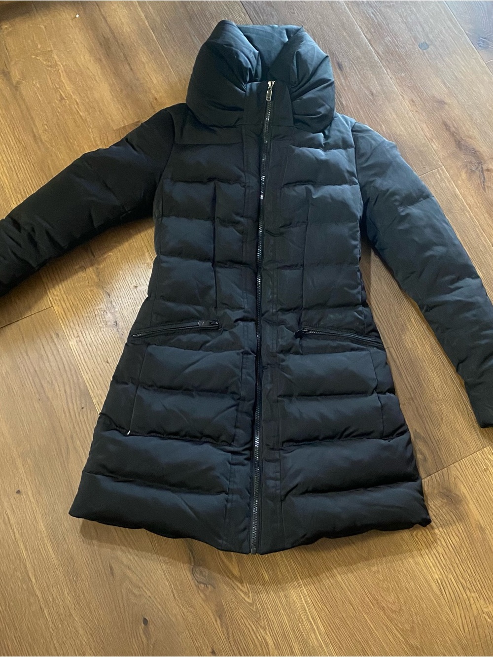 ZARA Long Down Puffy Jacket Coat Hooded Black XS